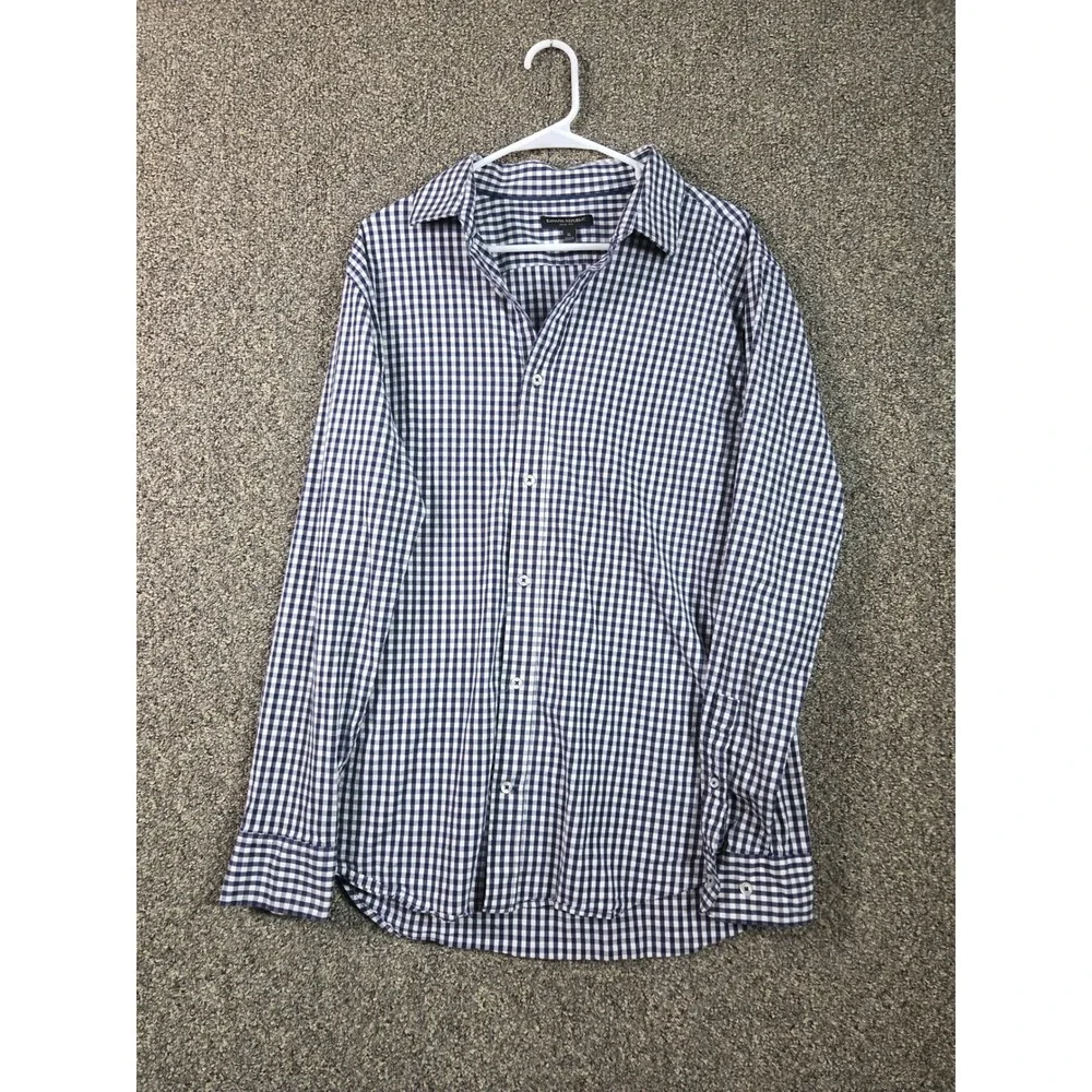 Banana Republic Button Up Mens XL Blue Gingham Slim Fit Stretch Long Sleeve